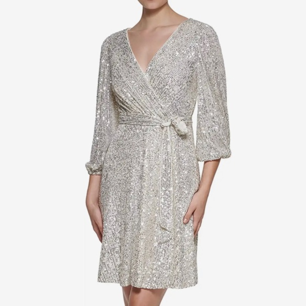 Silver sequin above knee DKNY party dress